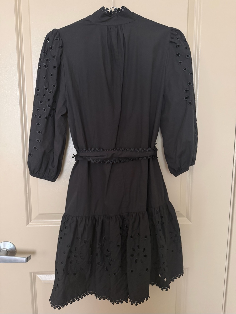 Avec Les Filles Black Eyelet Mini Dress with Belt - Picture 6 of 6